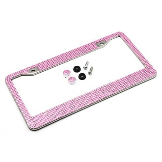 US Standard Stainless Steel License Plate Modified Frame With Diamonds, Color: Round Hole Pink Diamond