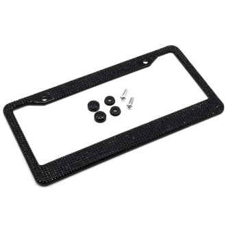 US Standard Stainless Steel License Plate Modified Frame With Diamonds, Color: Round Hole Black Diamond