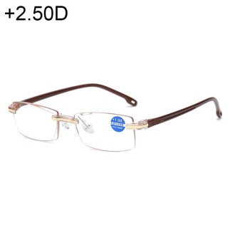 Rimless Anti Blue-ray Blue Film Lenses Presbyopic Glasses, +2.50D(Brown)