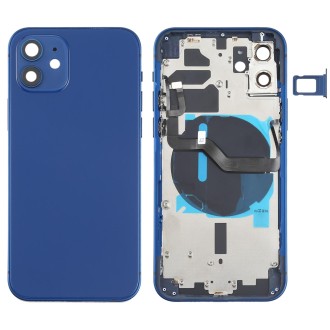 Battery Back Cover (with Side Keys & Card Tray & Power + Volume Flex Cable & Wireless Charging Module) for iPhone 12(Blue)