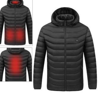 USB Heated Smart Constant Temperature Hooded Warm Coat for Men and Women (Color:Black Size:XXXXL)