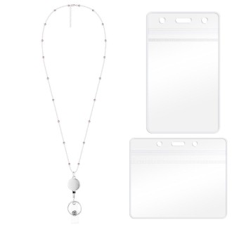 QD-2451 Multifunctional Metal Bead Chain Retractable Pulling Buckle ID Card Holder(Silver)