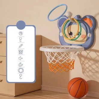 Children Basketball Frame Ball Toy Indoor Wall Mounted Hole-Free Shooting Boys Toy, Color: Loop Model Blue + 1 Ball