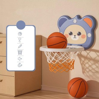 Children Basketball Frame Ball Toy Indoor Wall Mounted Hole-Free Shooting Boys Toy, Color: Standard Model Blue + 2 Balls