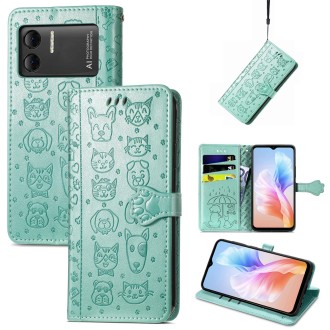 For DOOGEE X98 Pro / X98 Cat and Dog Embossed Leather Phone Case(Green)