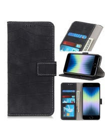 For iPhone SE 2022 / SE 2020 Crocodile Texture Horizontal Flip Leather Case with Holder & Card Slots & Wallet(Black)