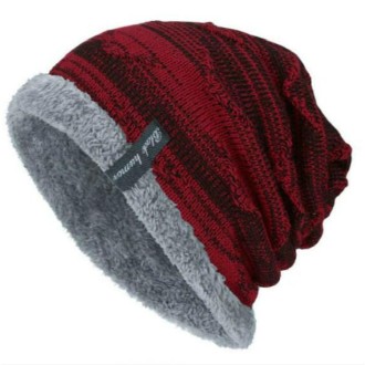 Winter Male Plus Velvet Warm Wool Hat Outdoor Sports Ski Knit Hat, Size:One Size(Red Wine)