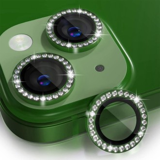 For iPhone 14 / 14 Plus ENKAY AR Anti-reflection Individual Diamond Ring Camera Lens Glass Full Film(Deep Green)