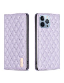 For iPhone 13 Pro Diamond Lattice Magnetic Leather Flip Phone Case(Purple)