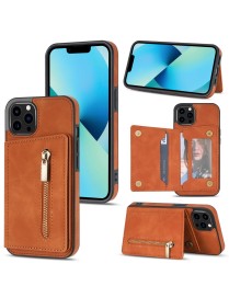 For iPhone 13 Pro Zipper Card Holder Phone Case (Brown)