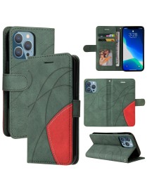 For iPhone 13 Pro Dual-color Splicing Horizontal Flip PU Leather Case with Holder & Card Slots & Wallet (Green)
