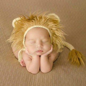 Newborn Photography Little Lion Wool Cartoon Hat and Tail Props For 0-2 Month(Hat + Tail)