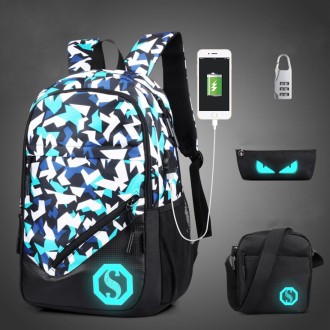 Multi-Function Large Capacity Oxford Cloth Backpack Casual Laptop Computer Bag with External USB Charging Interface & Shoulder B