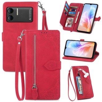 For DOOGEE X98 Pro / X98 Embossed Flower Zipper Leather Phone Case(Red)