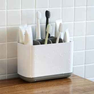 Bathroom Wash Storage Box Toilet Toothbrush Toothpaste Set Countertop Shelf, Size:L(Grey)