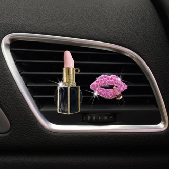 2pcs/Set Lipstick Diamond-Encrusted Car Air Vent Aroma Diffuser Clip(Pink)