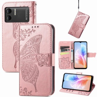 For DOOGEE X98 Pro / X98 Butterfly Love Flower Embossed Leather Phone Case(Rose Gold)