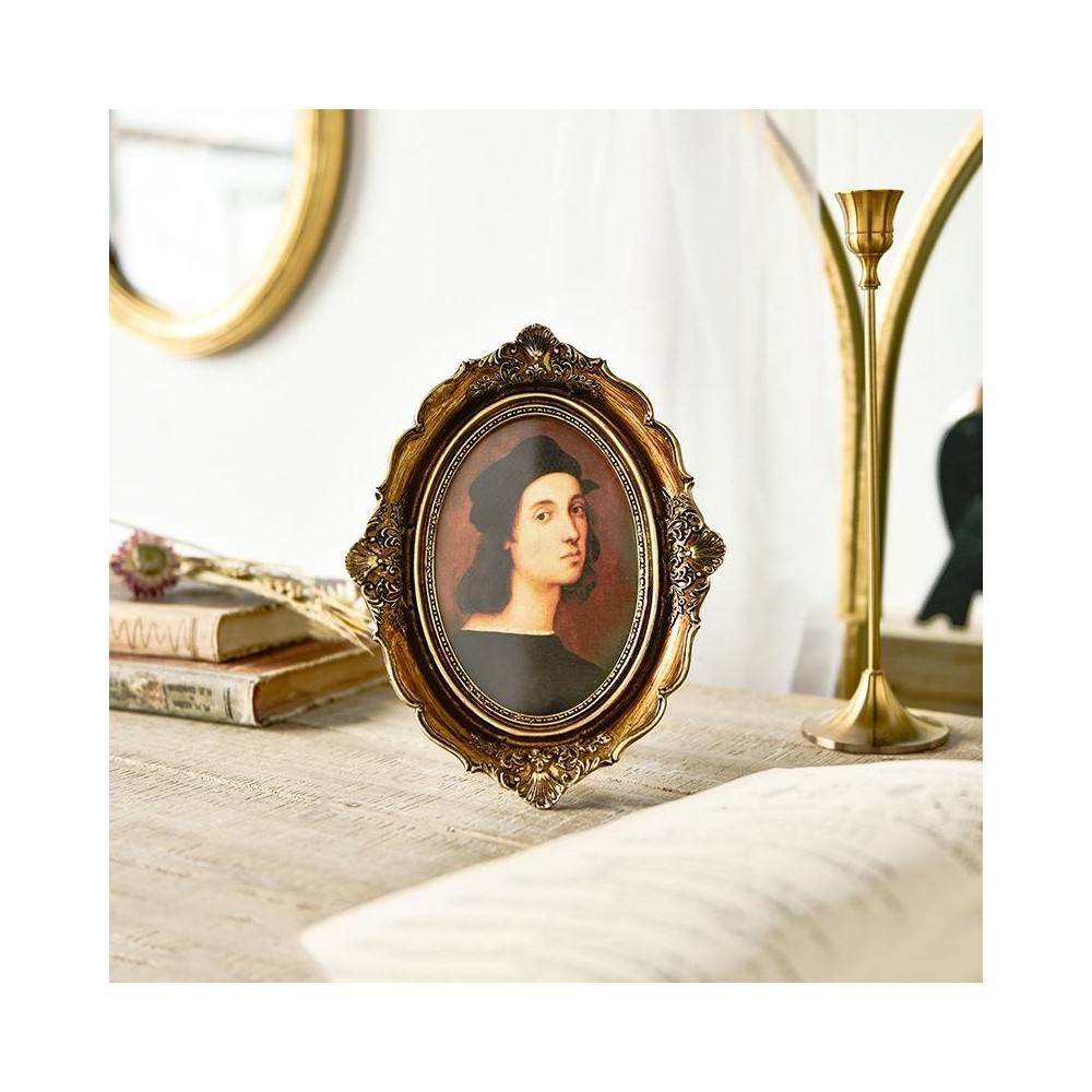 Retro Imitation Wood Home Decor Photo Frames, Spec: Oval-6 inches