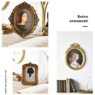 Retro Imitation Wood Home Decor Photo Frames, Spec: Oval-6 inches