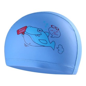 Children Waterproof Hair Care PU Coated Cartoon Pattern Swimming Cap(Blue Shark)