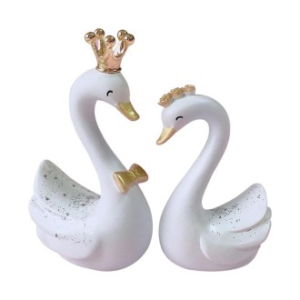 2pcs /Pair Swan Resin Car Decoration Birthday Cake Tanabata Valentine Day Decoration, Color Classification: Large White 