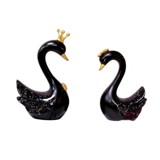 2pcs /Pair Swan Resin Car Decoration Birthday Cake Tanabata Valentine Day Decoration, Color Classification: Large Black Swan