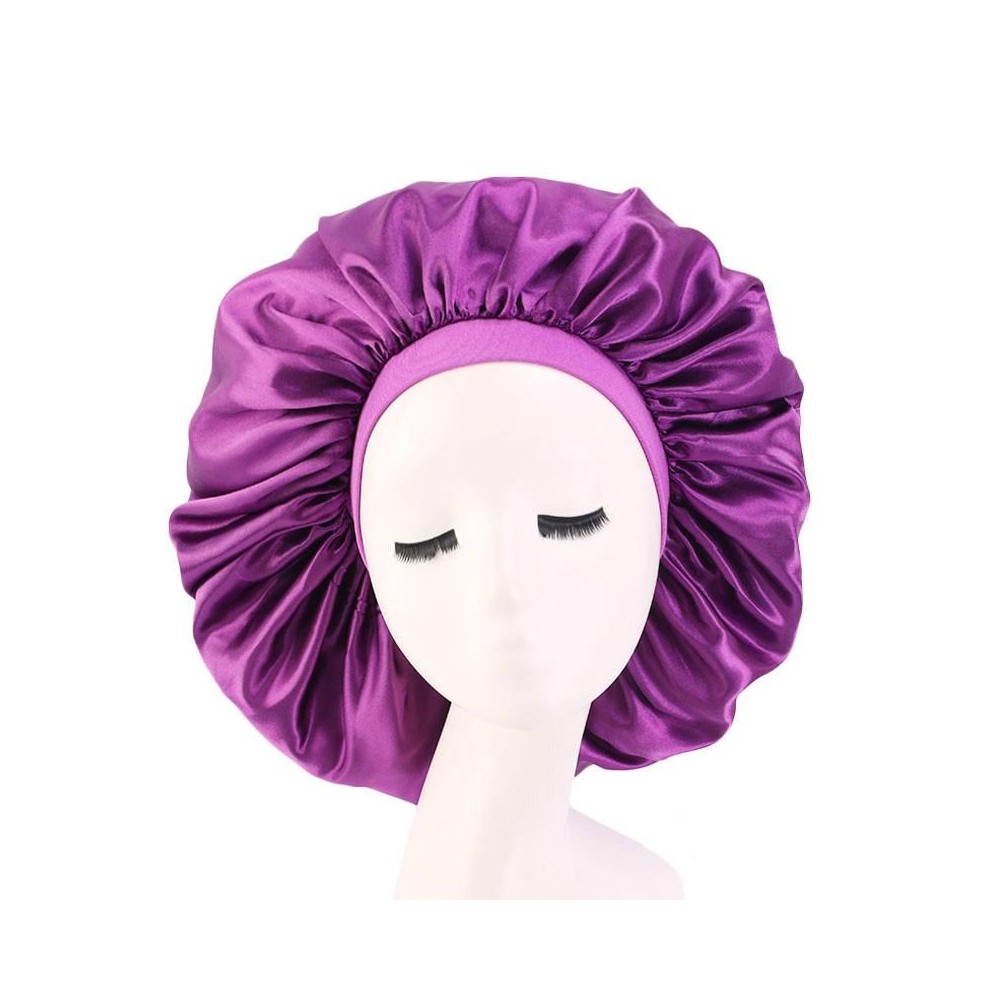 3 PCS TJM-405A Large Satin Round Hat Stretch Wide Brim Night Hat Chemotherapy Hat, Size: One Size(Deep Purple)