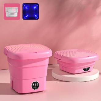 4.5L Mini Portable Folding Household Washing Machine Underwear Washer, Color: Fruit Pink + Blue light antibacterial(UK Plug)