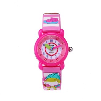 JNEW A335-86224 Children Cartoon 3D Cooking Firl Waterproof Quartz Silicone Watch(Rose Red)