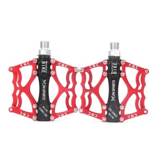 Bicycle Pedal Mountain Bike Aluminum Alloy Palin Pedal Non-Slip Bearing Pedal(901 Red)