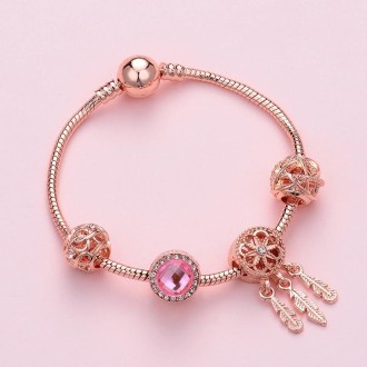 SL136 19cm Women Rose Gold Beaded Bracelet