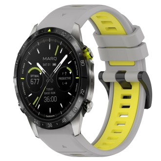 For Garmin MARQ Athlete Gen 2 22mm Sports Two-Color Silicone Watch Band(Grey+Yellow)