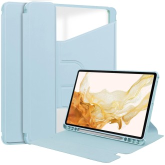 For Samsung Galaxy Tab S9 360 Rotation Transparent Smart Leather Case(Sky Blue)