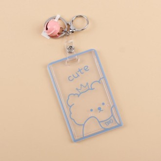 2 PCS Transparent Acrylic Push Pull Card Sleeve Bell Keychain Ring ID Card Sleeve(Puppy)