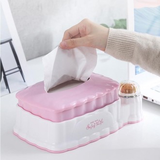 Living Room Plastic Retractable Tissue Box Household Multi-function Drawer Box with Toothpick Box(Red)