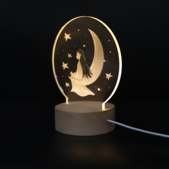 3D Atmosphere Decorative Light Acrylic Inner Carved LED Night Light Creative Girl Table Lamp(Moon Girl)