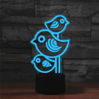 Three Birds Shape 3D Colorful LED Vision Light Table Lamp, Charging Touch Version