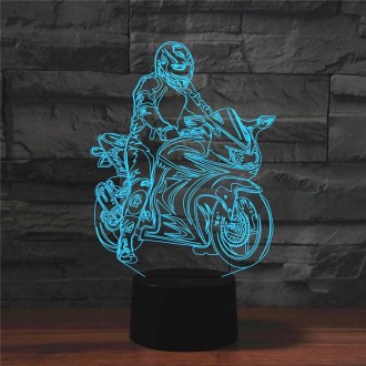 Motorcycle Shape 3D Colorful LED Vision Light Table Lamp, USB Touch Version