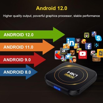 HK1 RBOX-H8S 4K Ultra HD Android 12.0 Smart TV Box with Remote Control, Allwinner H618 Quad-Core, 4GB+64GB(EU Plug)