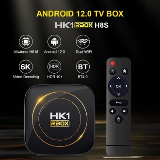 HK1 RBOX-H8S 4K Ultra HD Android 12.0 Smart TV Box with Remote Control, Allwinner H618 Quad-Core, 4GB+64GB(EU Plug)