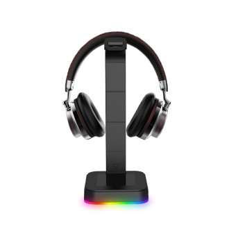 RGBD9 RGB Headset Stand Color-Changing Gaming Headset Stand Gaming Headset Display Stand with Dual USB Ports(Black)