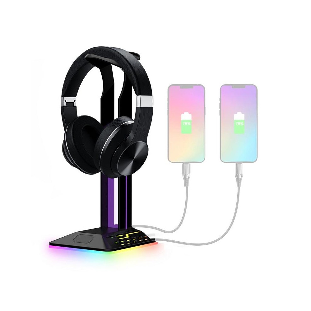 Dual USB RGB Color Changing Gaming Headset Stand(Black)