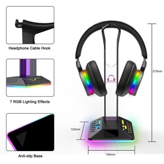 Dual USB RGB Color Changing Gaming Headset Stand(Black)