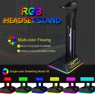 Dual USB RGB Color Changing Gaming Headset Stand(Black)