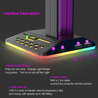 Dual USB RGB Color Changing Gaming Headset Stand(Black)