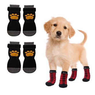 4pcs Dog Knitted Breathable Footwear Outdoor Non-slip Pet Socks, Size: M(Yellow)