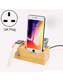 Multi-function Bamboo Charging Station Charger Stand Management Base with 3 USB Ports, For Apple Watch, iPhone, UK Plug