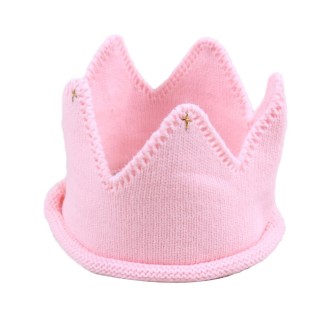 Children Crown Shape Visor Cap Birthday Hat Woolen Hat(Pink)