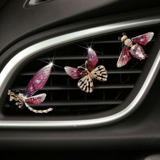 3pcs/set Metal Butterfly Dragonfly Bee Car Air Vent Aromatherapy Decorative Clip(Rose Red)