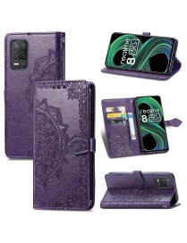 For OPPO Realme 8 5G Mandala Flower Embossed Horizontal Flip Leather Case with Holder & Three Card Slots & Wallet & Lanyard(Purp